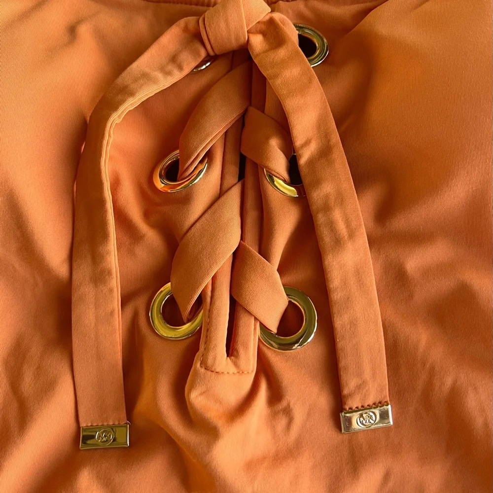 NWT MICHAEL Michael Kors Lace Up One Piece Swimsuit Sz 12 Beach Vacation Cruise - Picture 2 of 9